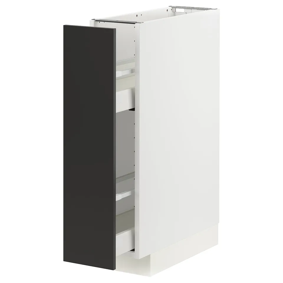 METOD kitchen unit, white with black door, 3 shelves, modern design.