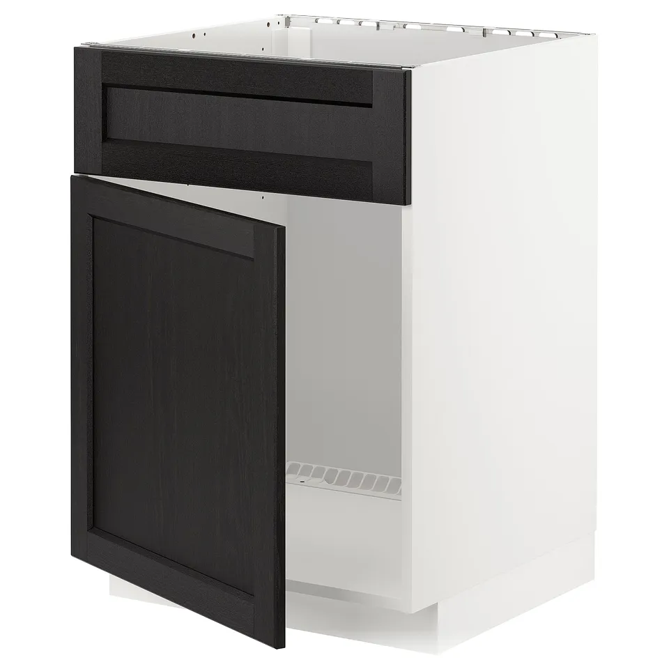 Black stained ash ikea METOD kitchen cabinet, rectangular and modern.