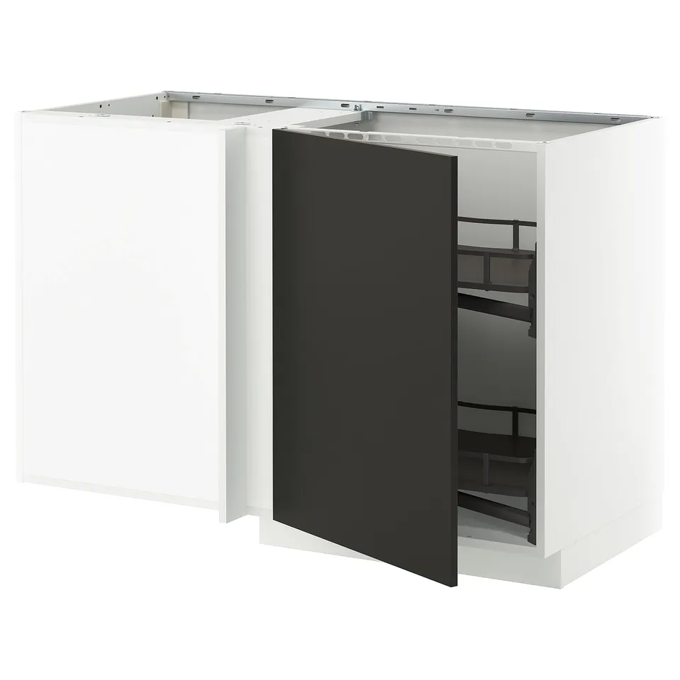 METOD white kitchen cabinet, matt black door, modern design, pull-out shelf.