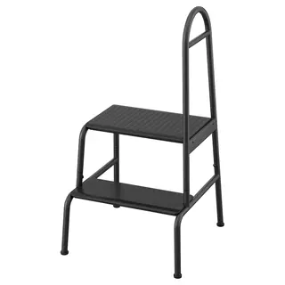 BÄSINGEN step stool with handrail, 2-steps, anthracite, Depth 48 x Height 90 x Width 48 cm