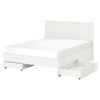 GULLABERG bed frame with 4 storage boxes, white/Lönset, 180x200 cm
