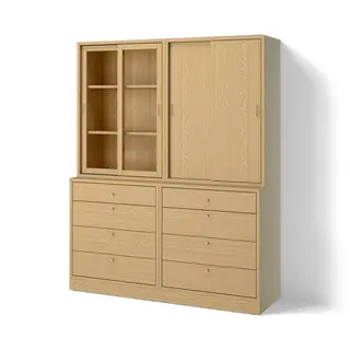 TONSTAD storage combination with drawers, oak veneer/glass, 164x47x210 cm