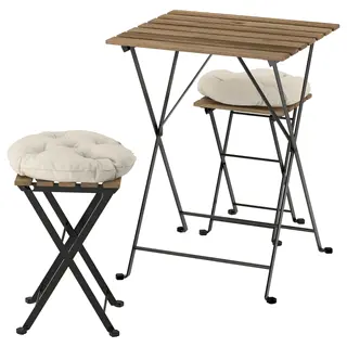 TÄRNÖ table and 2 stools, outdoor, folding black/light brown stained/folding Kuddarna light grey-beige, 55x54 cm