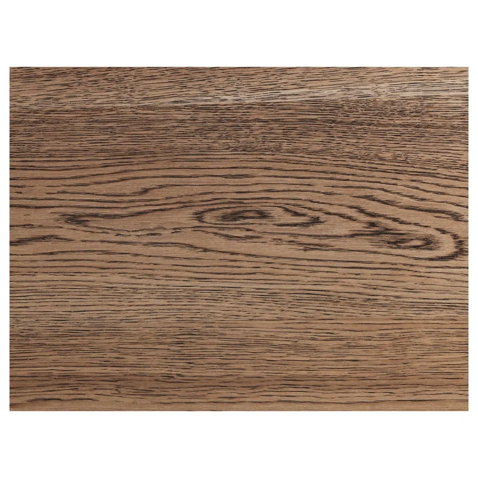 Rich oak table top, well-crafted with a durable, smooth finish. Natural grain and colour variations visible, ensuring uniqueness.