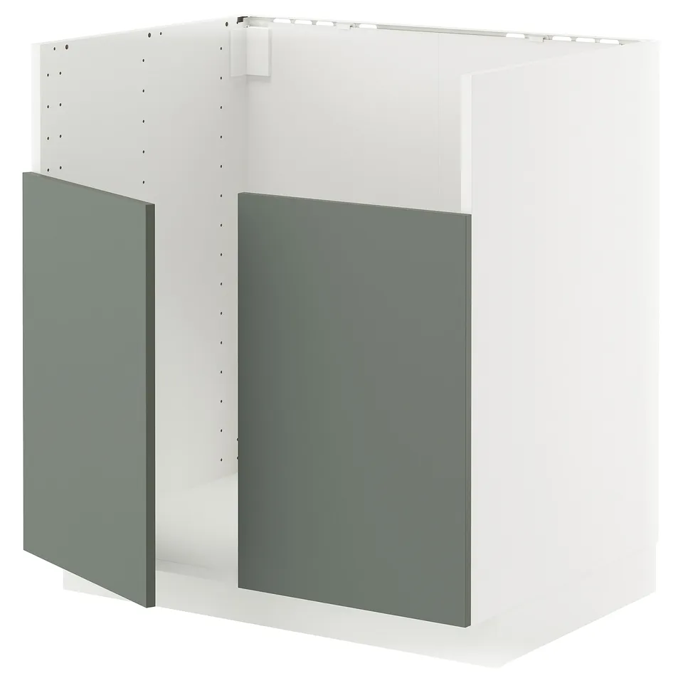 METOD kitchen unit - white base, grey-green doors, rectangular shape, modern design.