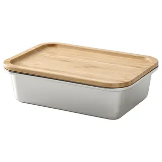IKEA 365 + food container with lid, rectangular stainless steel/bamboo, 1.0 l