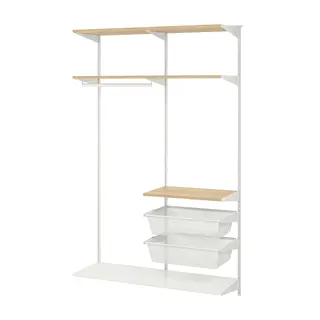 BOAXEL wardrobe combination, white/oak, Width 124.8 x Depth 40.0 x Height 200.6 cm
