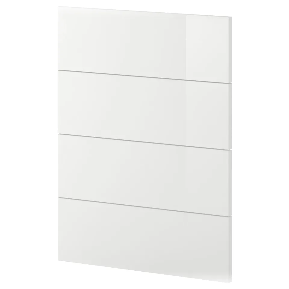 Modern high gloss white METOD kitchen cabinet with sleek, clean lines and segmented design, featuring a rectangular shape.