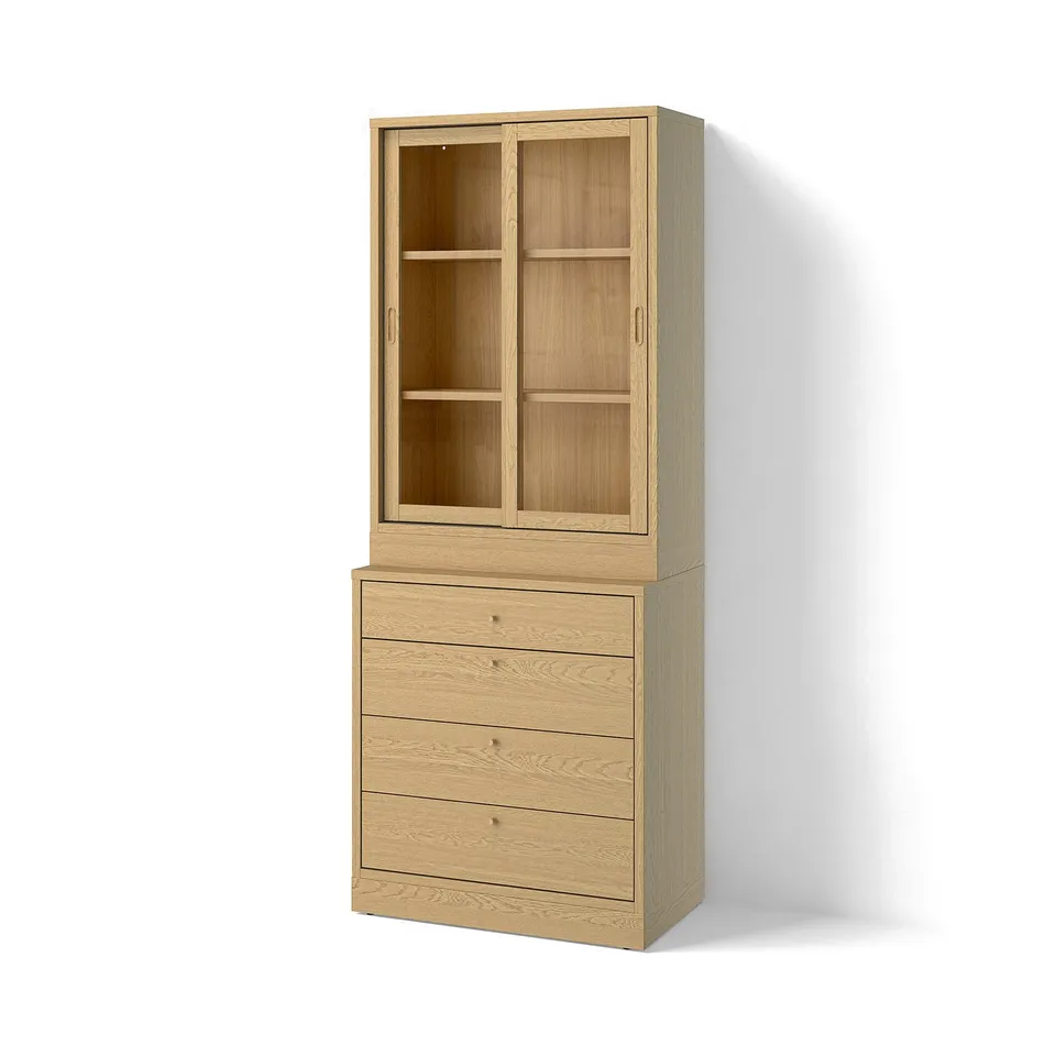 TONSTAD Storage combination with drawers, oak veneer/glass, 82x47x210 cm