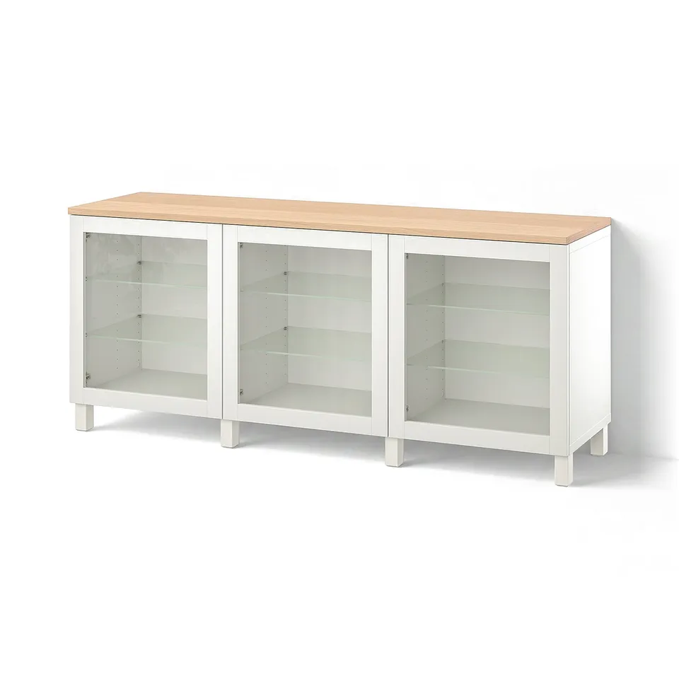 BESTÅ Storage combination with doors, white/Sindvik/Stubbarp white clear glass, 180x42x76 cm