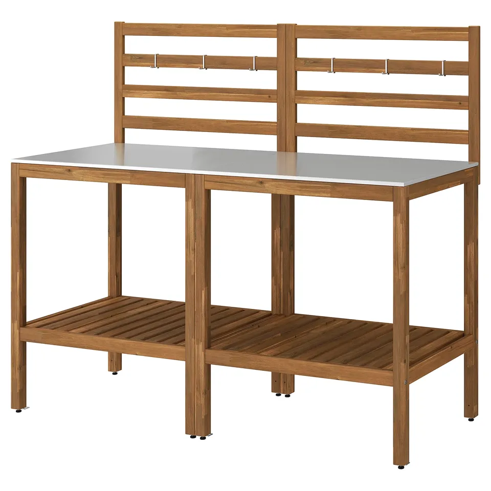 NÄMMARÖ Outdoor kitchen, light brown stained/stainless steel, 160x62 cm