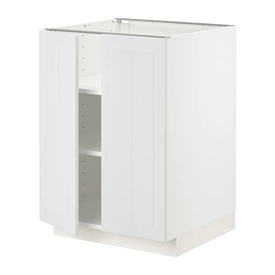 White METOD kitchen cabinet with adjustable shelves, snap hinges, modern design.