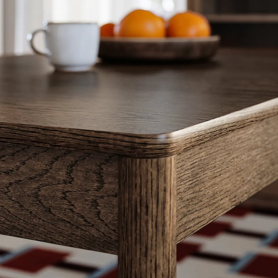 TONSTAD / TONSTAD Table and 4 chairs, brown oak veneer/brown oak effect Fridtuna light beige, 140/196x85 cm