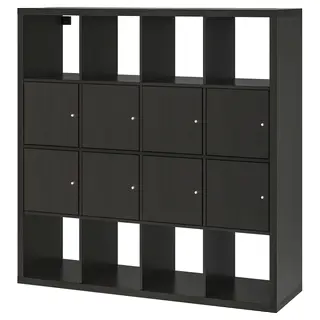 KALLAX shelving unit, with 8 doors/black-brown, Width 147.0 x Depth 39 x Height 146.5 cm