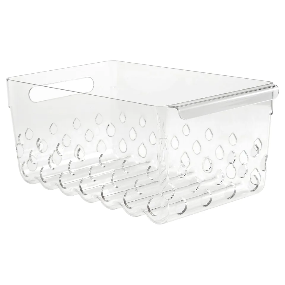 KLIPPKAKTUS: clear storage basket with handles and ventilation, perfect for fridge organisation.