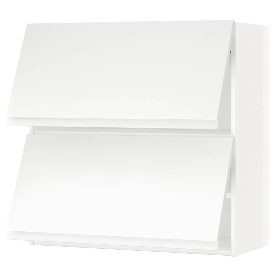 White METOD kitchen cabinet, minimalist design, matte finish, two shelves, square shape.