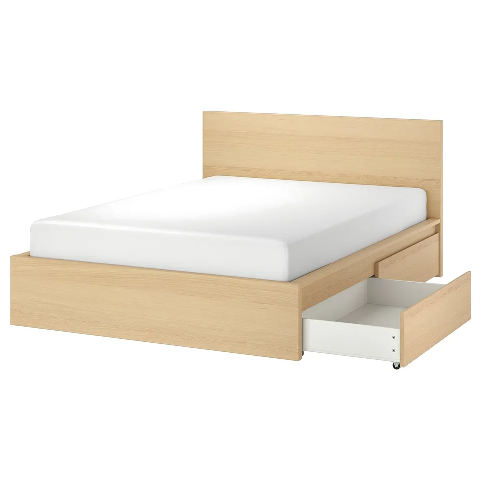 part: MALM bed frame, high, w 4 storage boxes