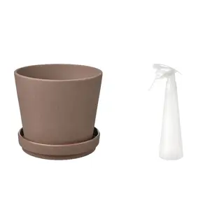 KLARBÄR/TOMAT set: plant pot with saucer + spray bottle