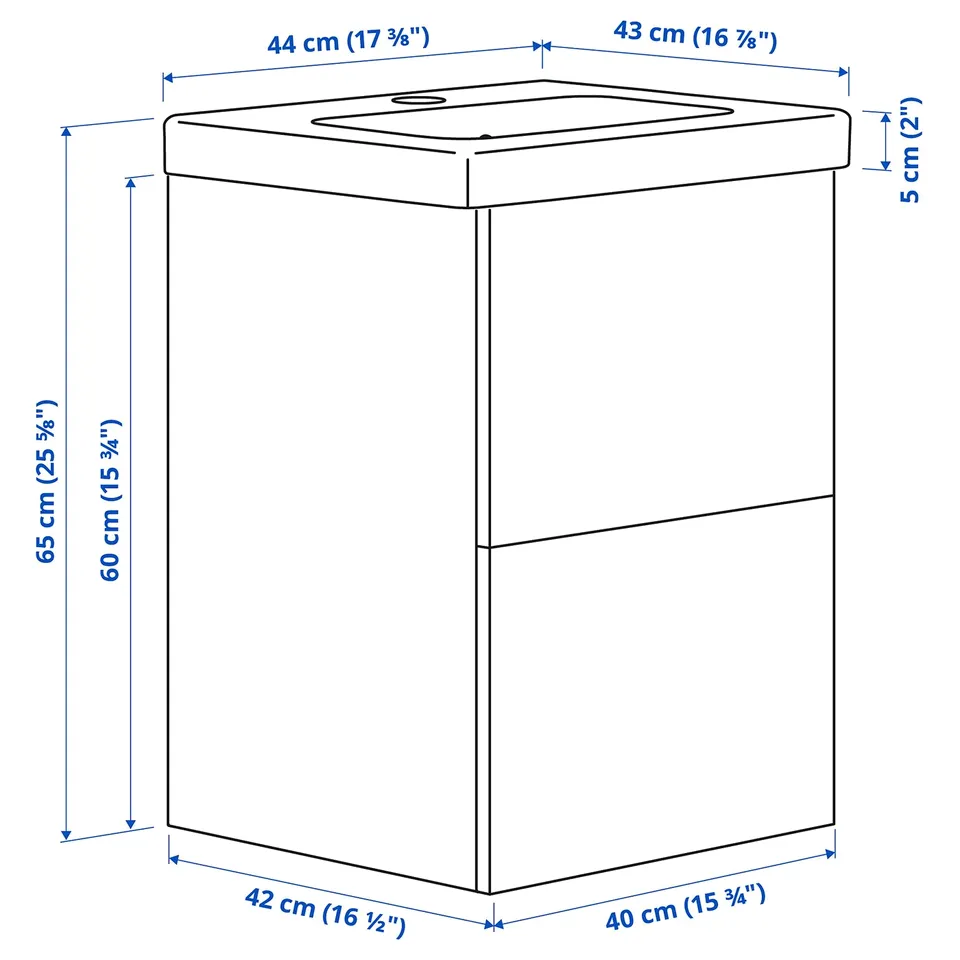 Illustration with measurements for the product: ENHET.