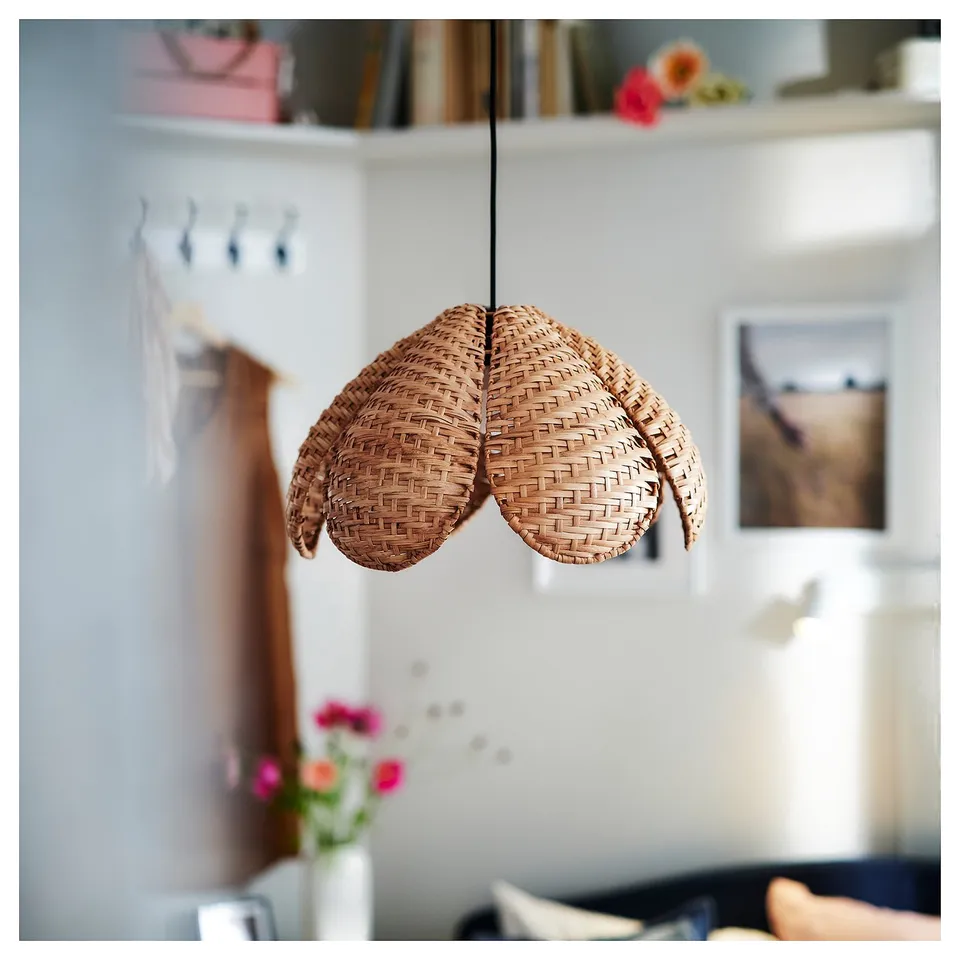 SANDKORN / HAVSDJUP Pendant lamp, handmade rattan/black, 45 cm