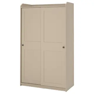 HAUGA wardrobe with sliding doors, beige, 118x55x199 cm