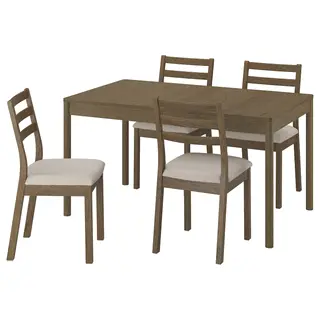 TONSTAD / TONSTAD table and 4 chairs, brown oak veneer/brown oak effect Fridtuna light beige, 140/196x85 cm