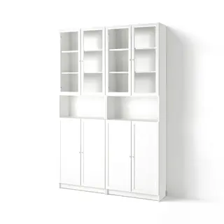 BILLY / OXBERG bookcase w height extension ut/drs, white/clear glass, Width 160 x Depth 30 x Height 237 cm