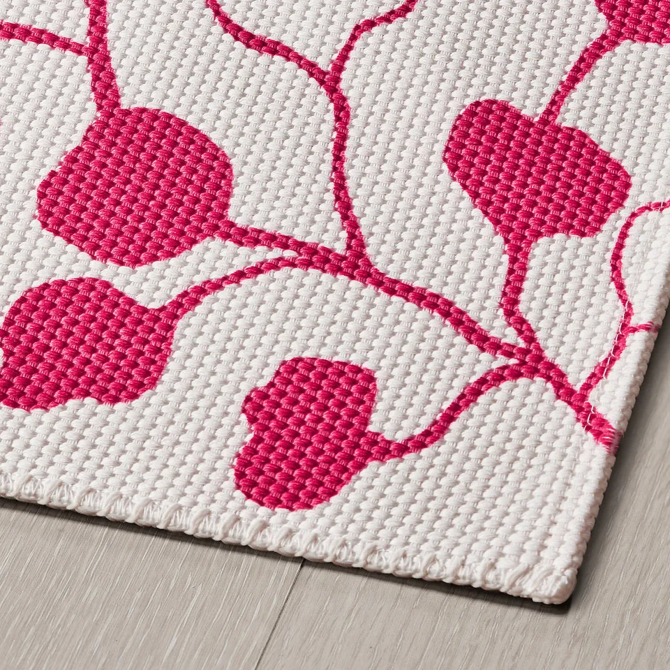 PERSIKOTRÄD Rug, flatwoven, pink/leaf pattern, 60x90 cm