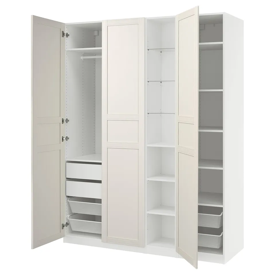 PAX / FLISBERGET Wardrobe combination, white/off-white, 185x60x236 cm