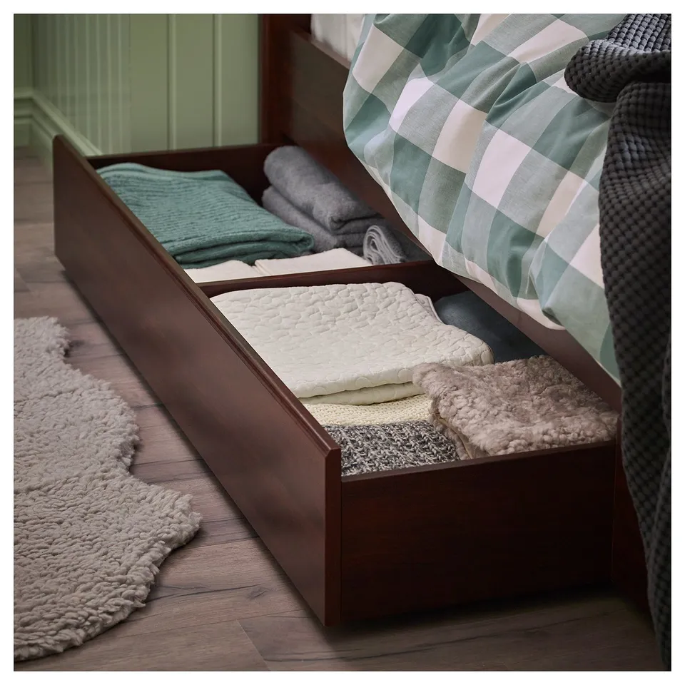 SONGESAND bed frame with dark wood & storage drawers