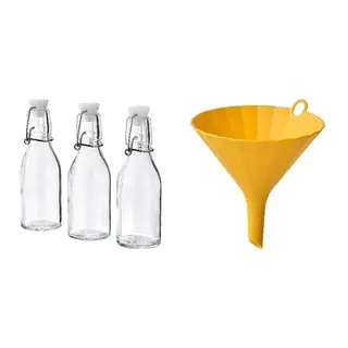 KORKEN/UPPFYLLD set: bottle with stopper + funnel