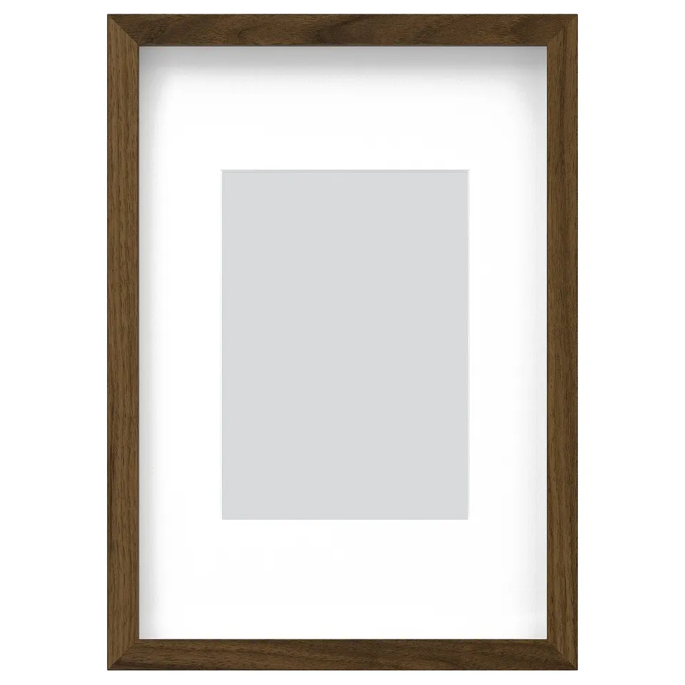 RÖDALM brown wooden photo frame with light grey mat, rectangular.
