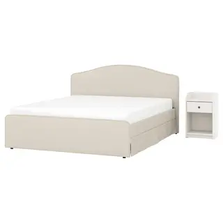 RAMNEFJÄLL / HAUGA bedroom furniture, set of 2, Idekulla beige/white, 150x200 cm