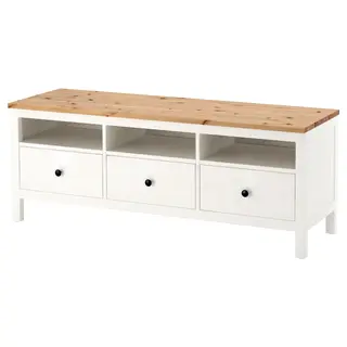 HEMNES TV bench, white stain/light brown, 148x47x57 cm