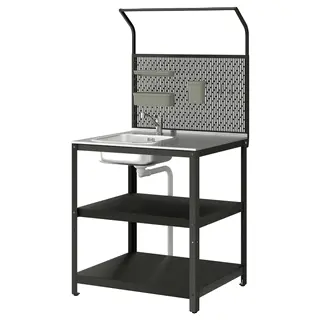 GRILLSKÄR sink unit w back panel, stainless steel/outdoor, 86x61x176 cm