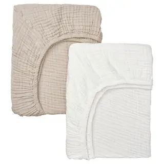 LEN fitted sheet for cot, white beige/muslin, 60x120 cm