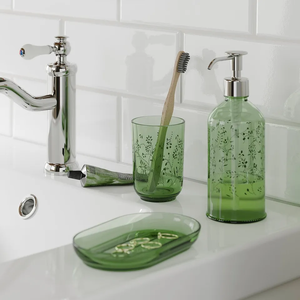 GROSSJÖN 3-piece bathroom set, green
