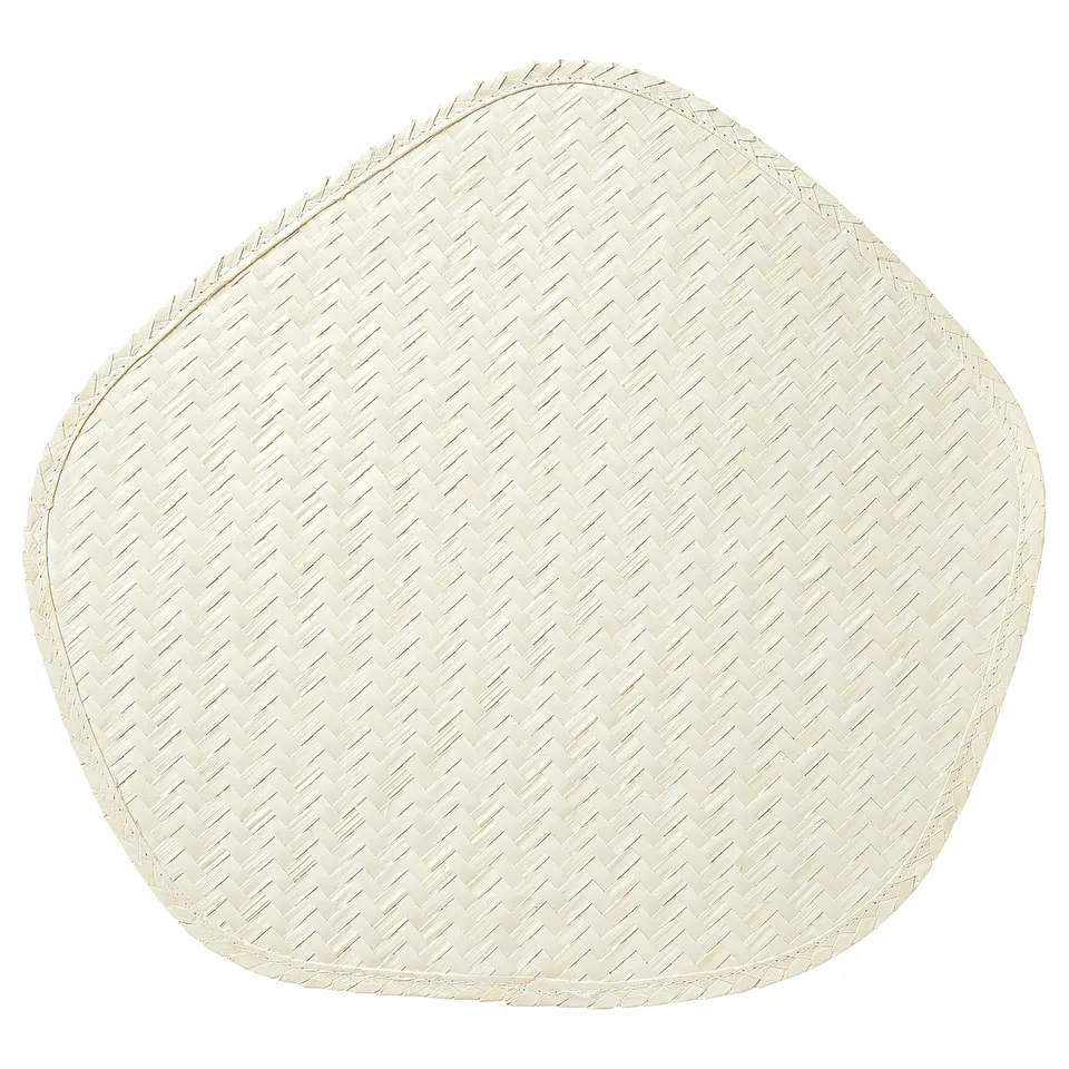 Woven palm place mat, beige, pentagonal, handcrafted.
