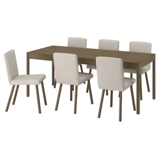 TONSTAD / TONSTAD table and 6 chairs, brown oak veneer/Fridtuna light beige brown oak effect, 200x85 cm