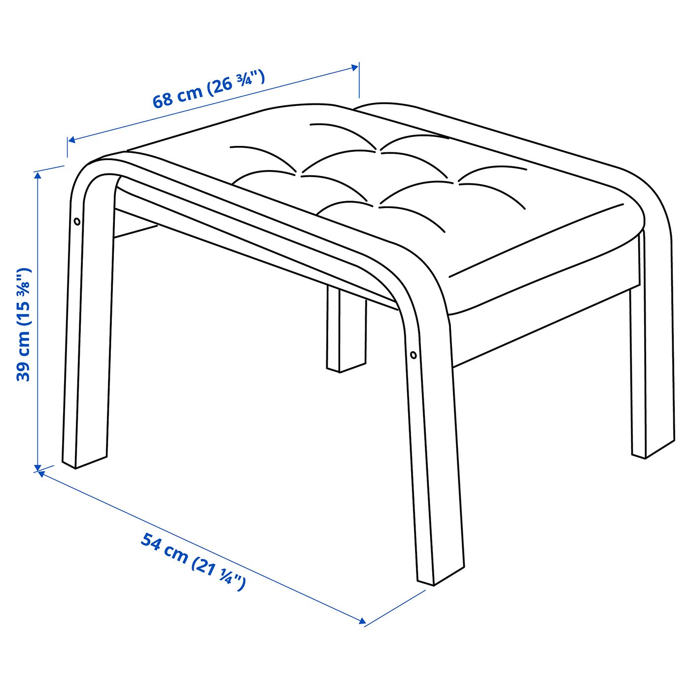 Illustration with measurements for the product: POÄNG.