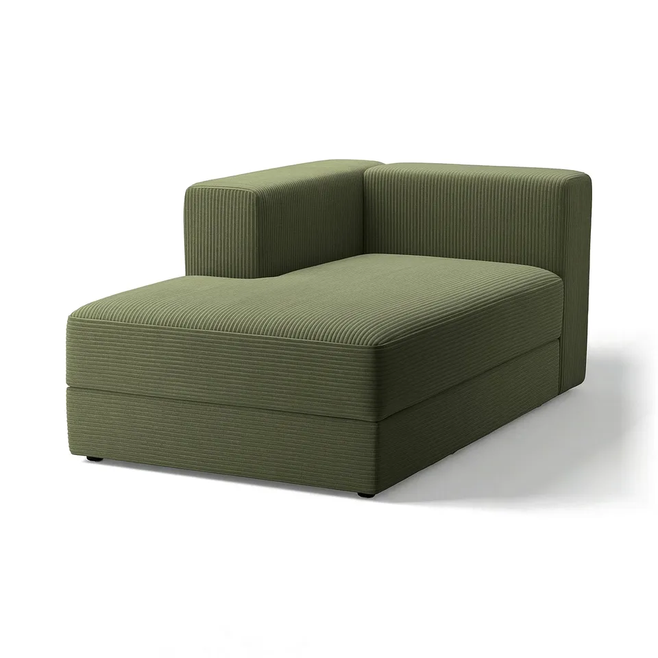 Olive-green JÄTTEBO modular sofa with chaise, clean lines, soft comfort, and storage.