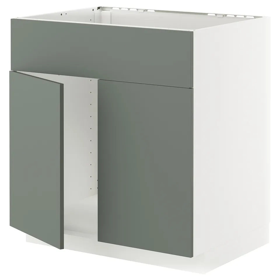 New METOD kitchen cabinet, grey-green, modern, square shape, sturdy frame.