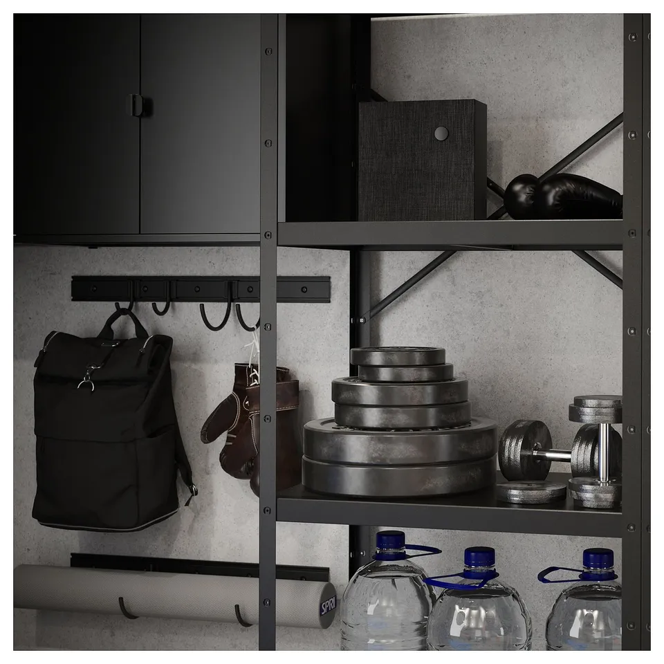 BROR Storage w shelves/cabinet/trolley, black/pine plywood