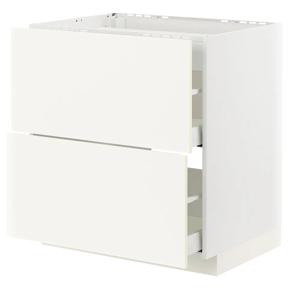 White METOD kitchen unit with vallstena fronts, square shape, sleek design.