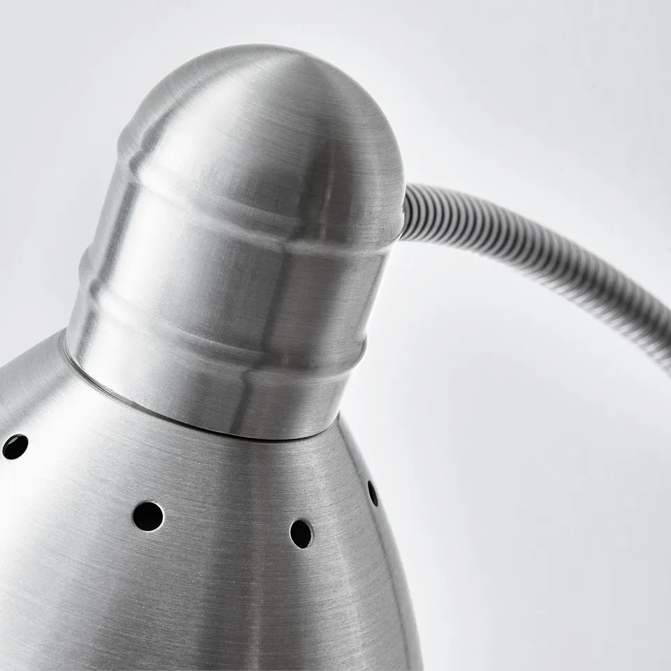 Metal floor lamp with flexible neck, modern design.