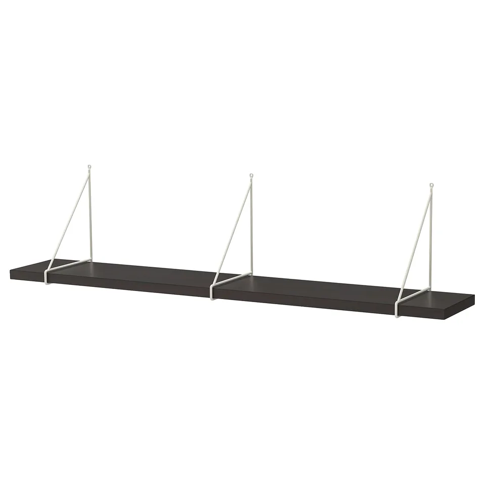 Black wall shelf with 3 white metal supports, modern and minimalist design.