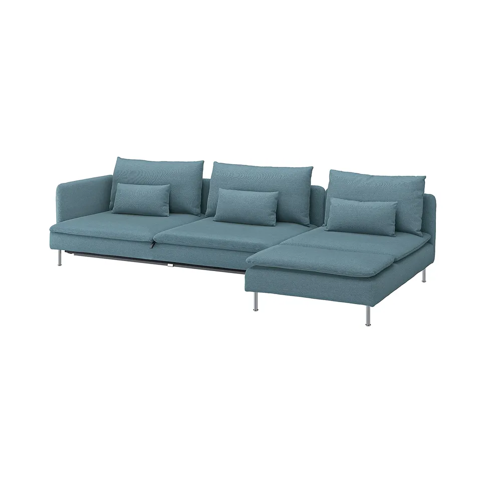 SÖDERHAMN blue sectional sofa with deep seats & sofa-bed functionality.