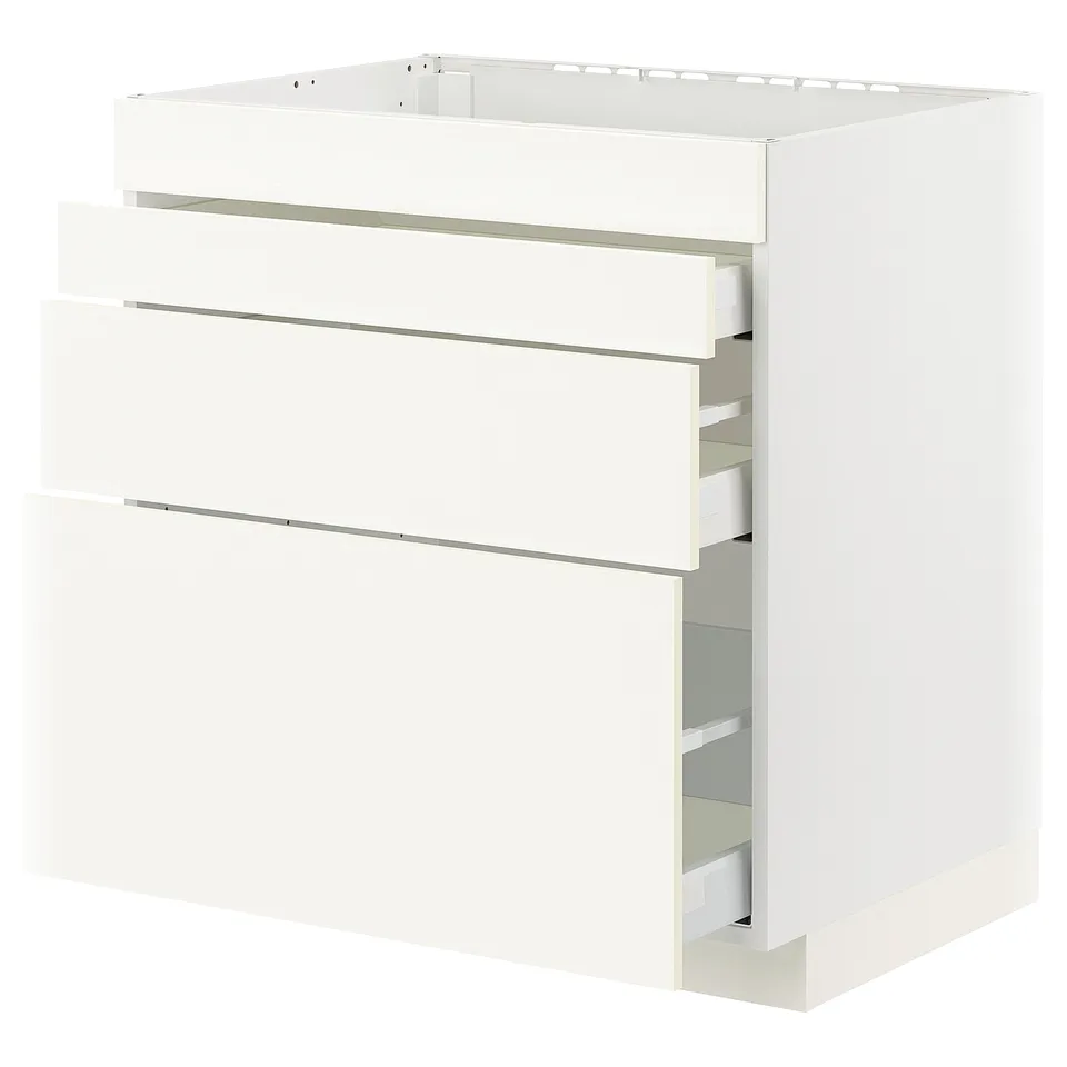 METOD kitchen cabinet in white with three drawers, sleek design for modern kitchens.