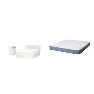 BRIMNES/VITMÅSEN Bed with 25cm thick mattress, pocket sprung, latex,5 comfort zones, extra firm