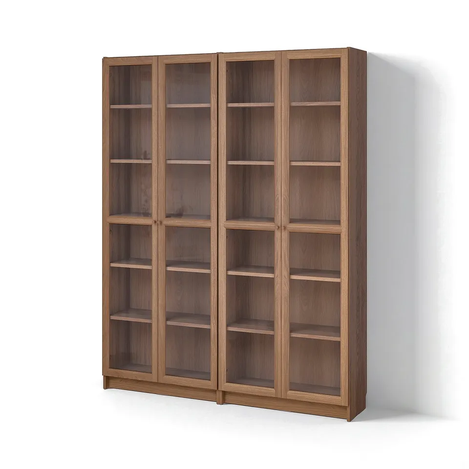 BILLY / OXBERG Bookcase combination w glass doors, brown walnut effect, 160x202 cm